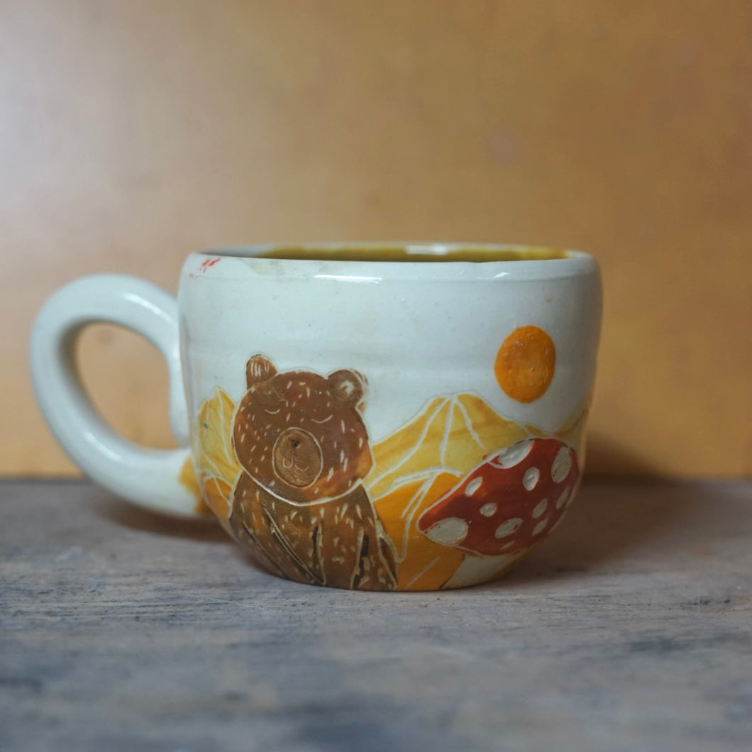 10oz Bear Mug with rainbow/mushroom