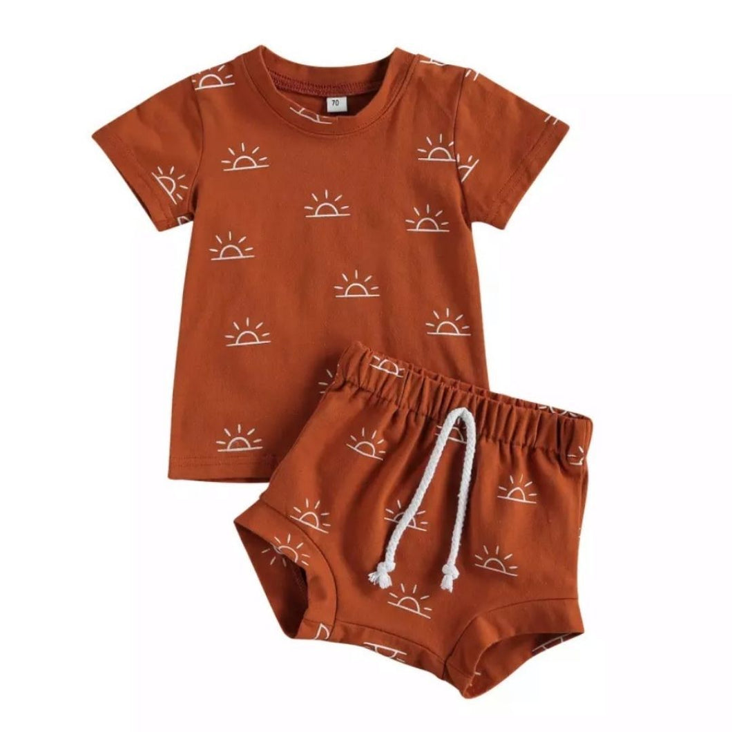 FREE SHIPPING Tiny Terracotta Sunrise Two-Piece Shortie Set