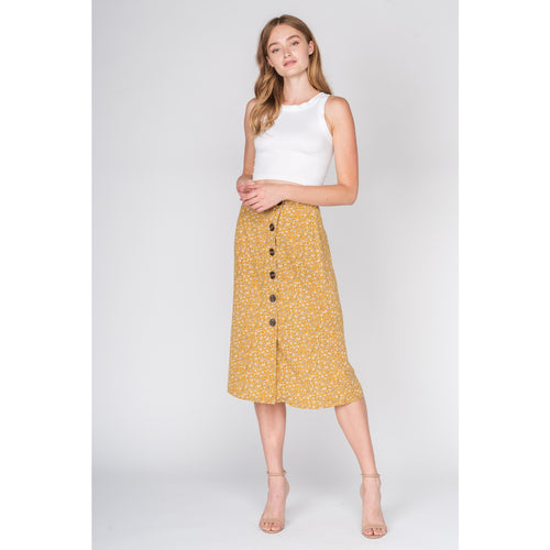 Free Shipping Yellow Floral Midi Skirt